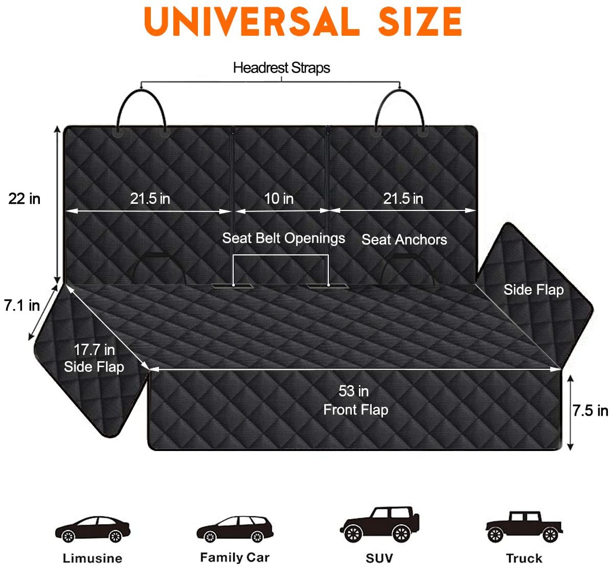 Dog Car Seat Cover – Waterproof and Durable Back Seat Protector for Pets, Fits Most Cars, SUVs, and Trucks (53” Width) - Black