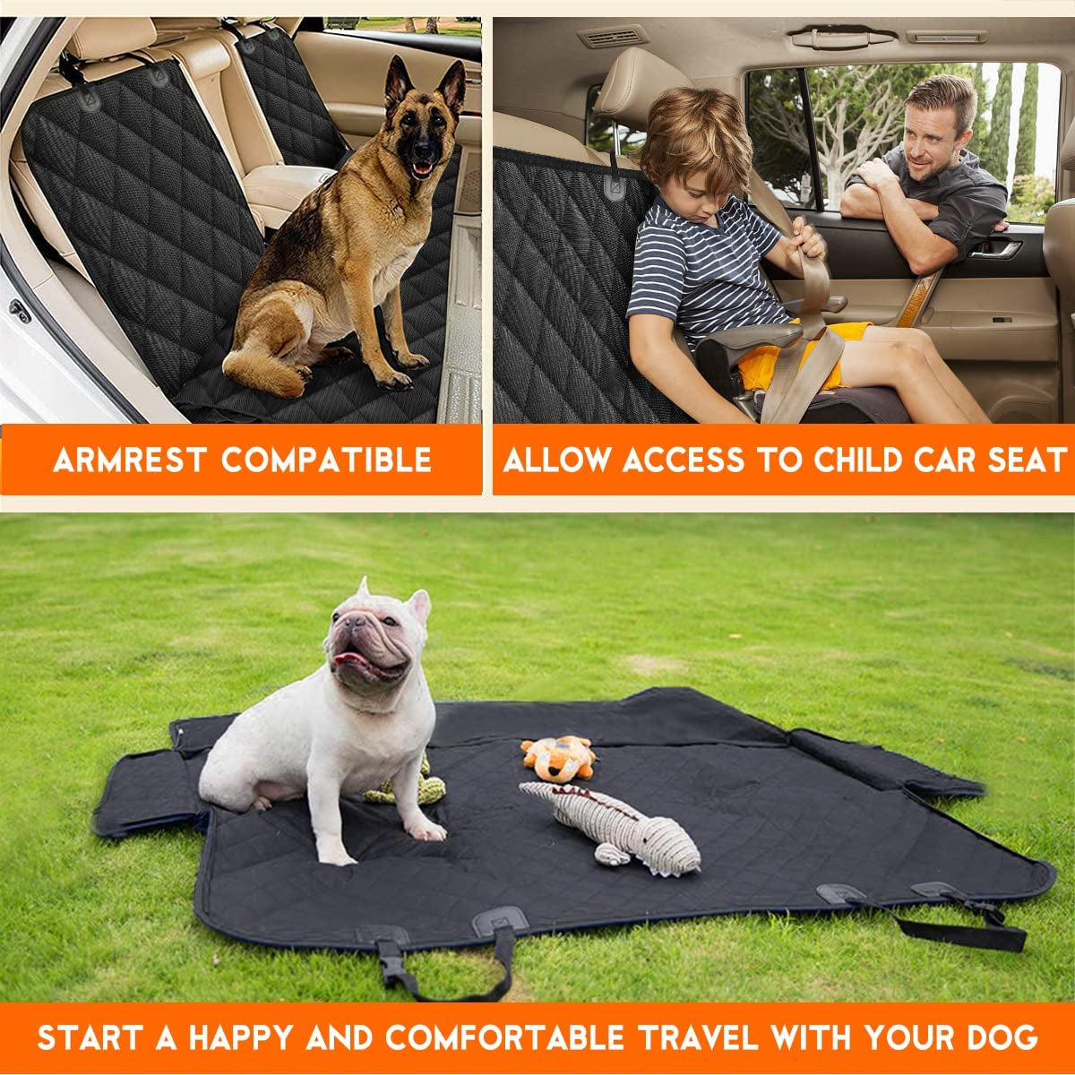 Dog Car Seat Cover – Waterproof and Durable Back Seat Protector for Pets, Fits Most Cars, SUVs, and Trucks (53” Width) - Black