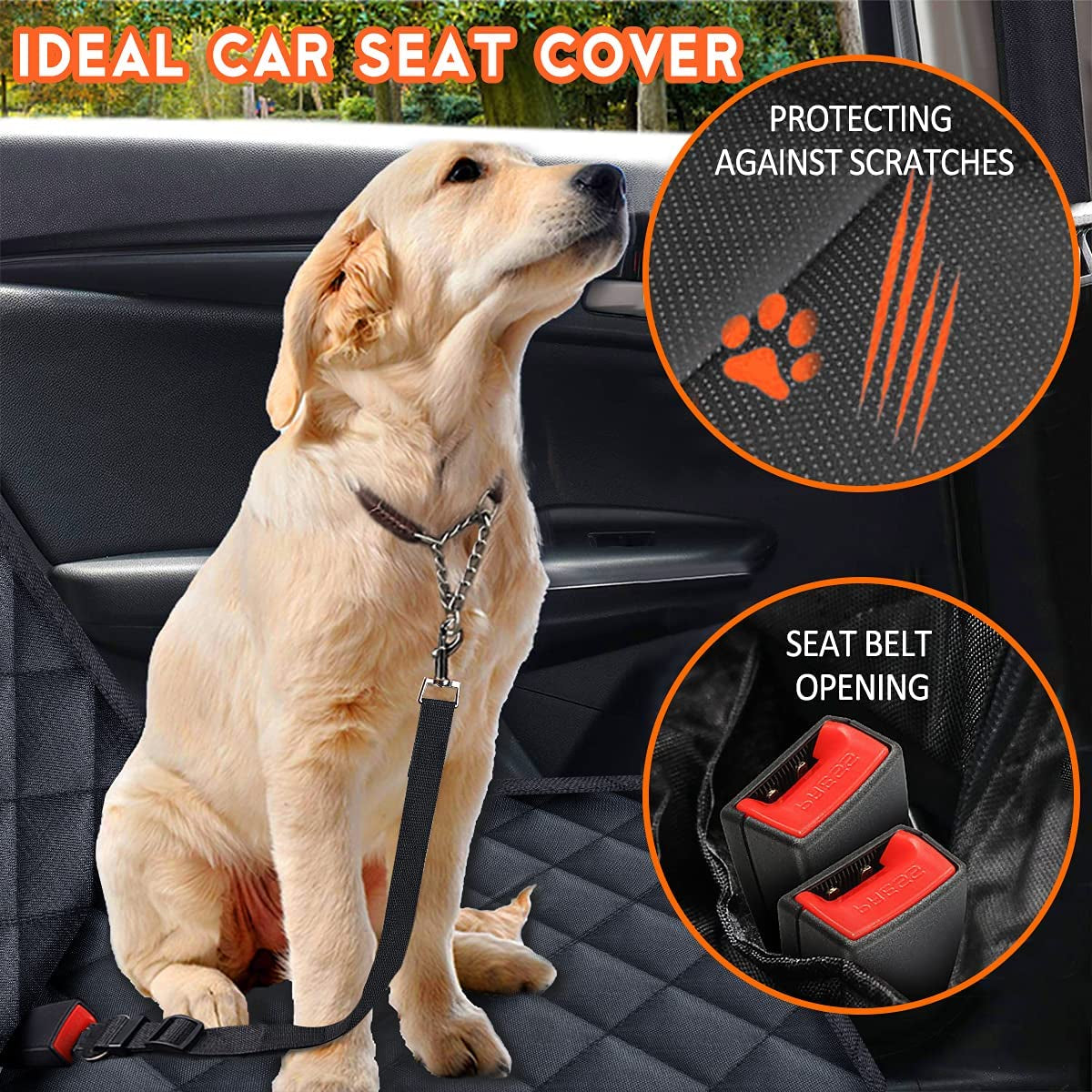 Dog Car Seat Cover – Waterproof and Durable Back Seat Protector for Pets, Fits Most Cars, SUVs, and Trucks (53” Width) - Black