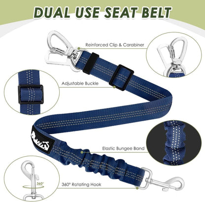 Dog Car Harness Seat Belt, Harness & Seatbelt with 2 in 1 Buckle | Adjustable Soft Breathable Mesh Harness, Reflective Elastic Reflective Tether, for Small Medium Large Dogs Pets (Blue, M)