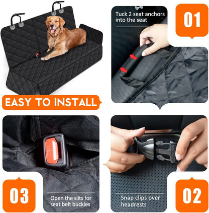 Dog Car Seat Cover – Waterproof and Durable Back Seat Protector for Pets, Fits Most Cars, SUVs, and Trucks (53” Width) - Black
