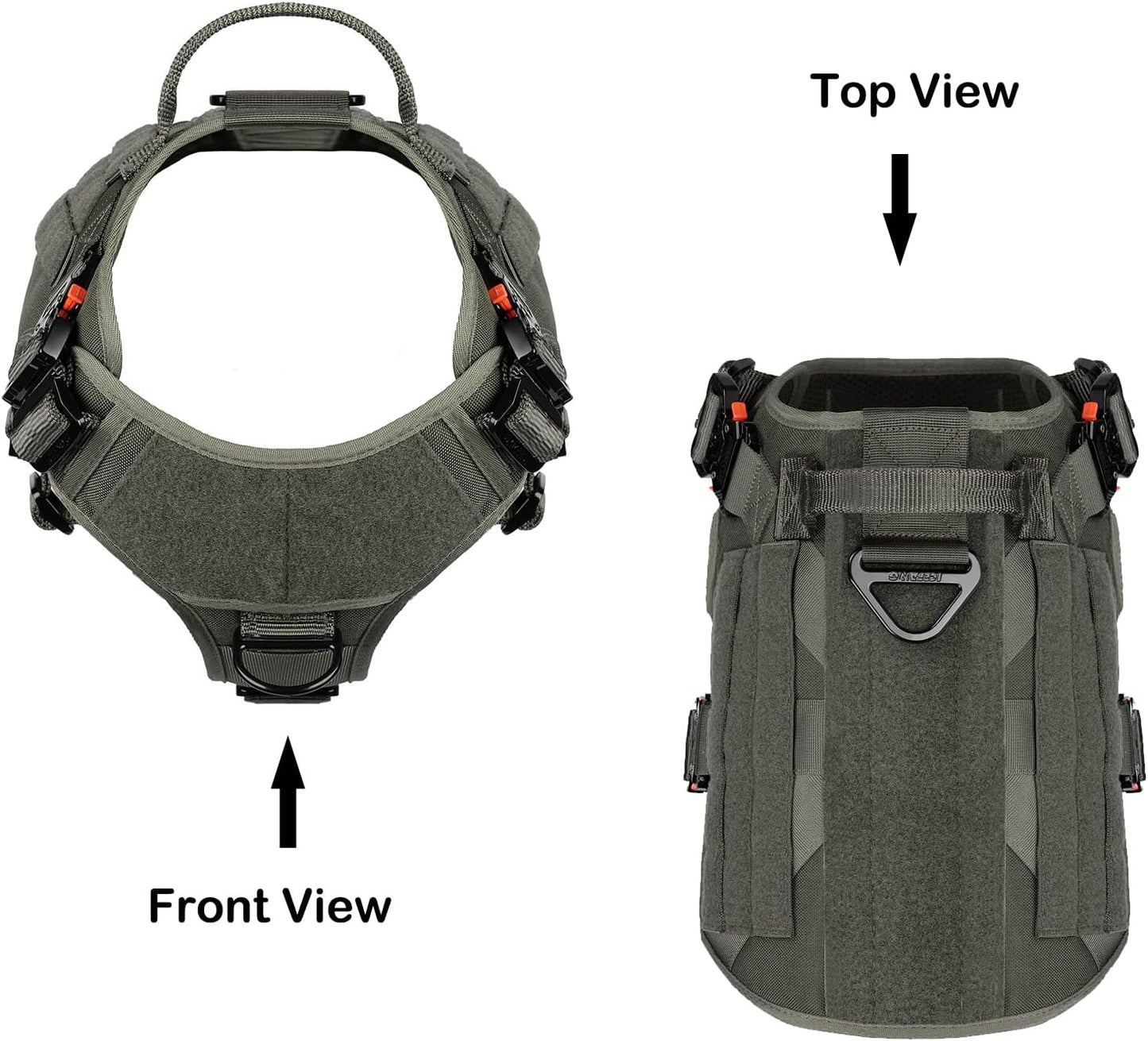 Tactical Dog Harness for Large Dogs,Full Metal Buckles Dog Vest | with MOLLE, Reflective,Adjustable,2 Leash Clips,Control Handle,No Pull,Soft Padded,Green,Large