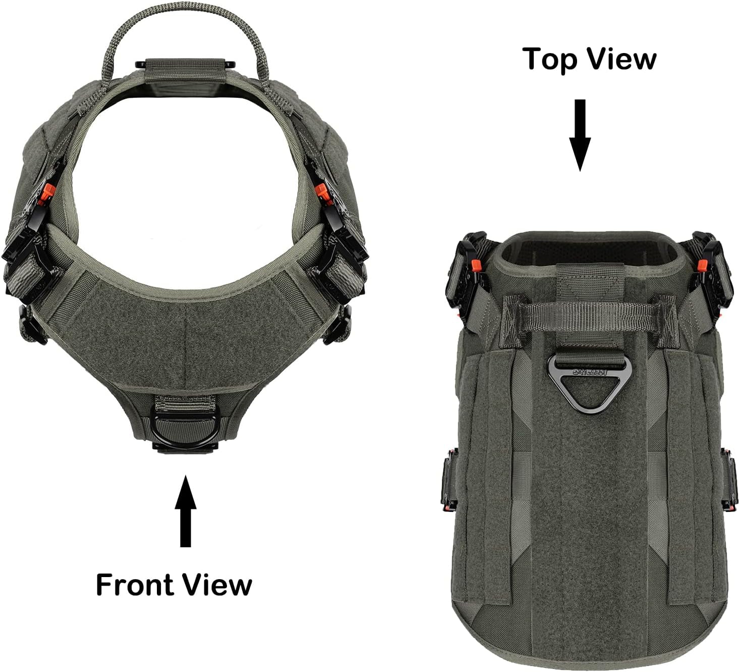 Tactical Dog Harness for Large Dogs,Full Metal Buckles Dog Vest | with MOLLE, Reflective,Adjustable,2 Leash Clips,Control Handle,No Pull,Soft Padded,Green,Large